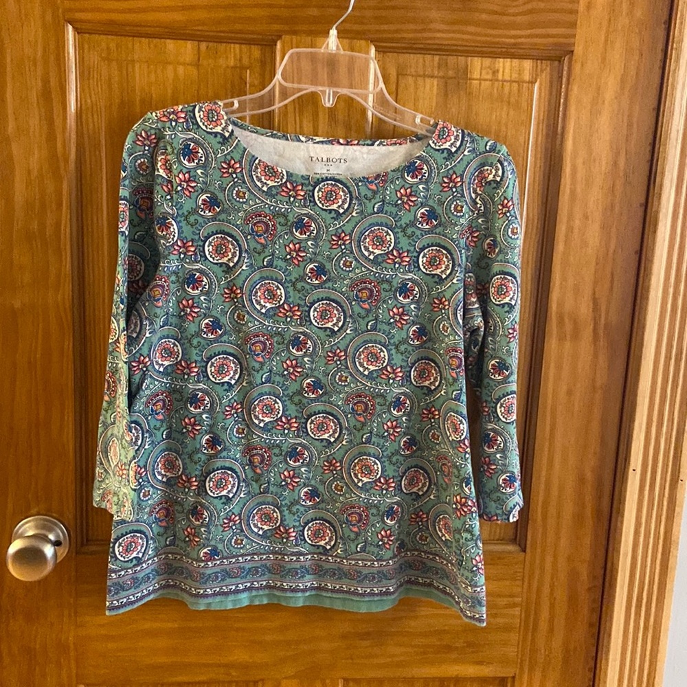 Talbots Teal Paisley Long Sleeve Tee